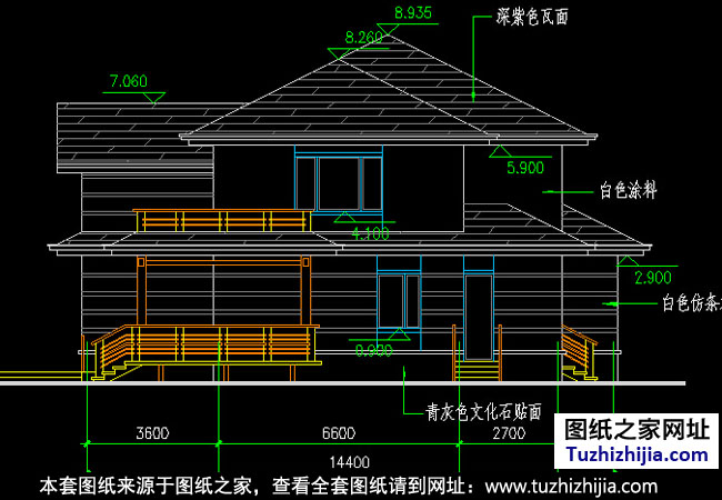 自建二层独栋别墅建筑立面图