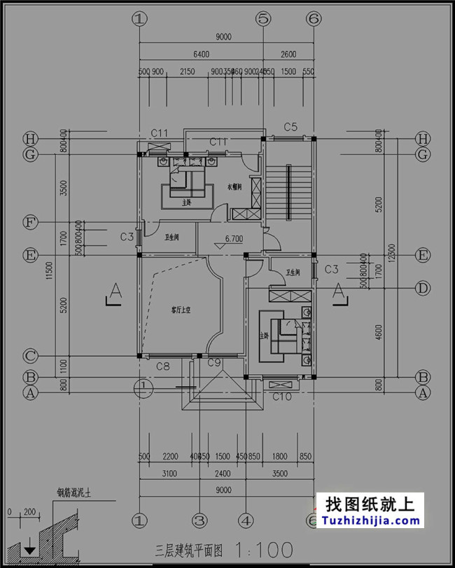 农村四层复式房屋设计图纸, 占地105平方米