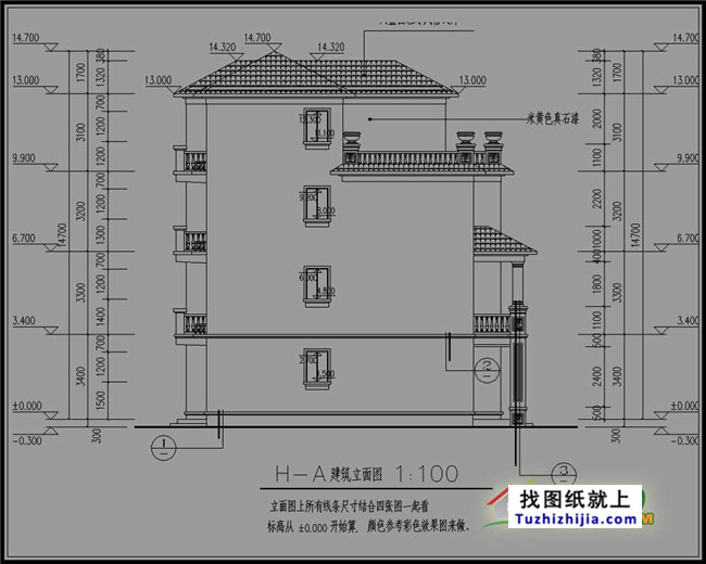 农村四层复式房屋设计图纸, 占地105平方米