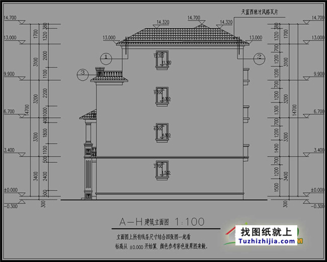 农村四层复式房屋设计图纸, 占地105平方米