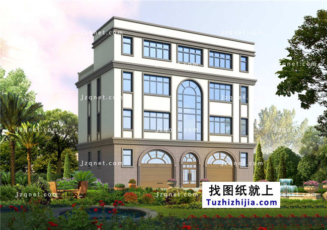 开间:15米 进深:10米(不含门楼) 占地面积:150平米 建筑面积:527平米 结构类型:框架结构 造价预算:54万 规格数量:55张A3图纸+3张A4彩色效果图 设计功能: —层:门面x2、卫生间x2; 二层:卧室x4、卫生间x4、厨房x4; 三层:玄关、臣卜室x2、卫生间x3、洗衣房、衣帽间、客厅、厨房、餐厅、阳台、书房; 四层:厨房、卫生间、储藏室X2、露台、洗衣间。