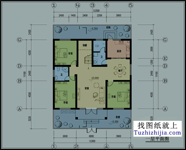 140平方米江西新农村自建一层带阁楼CAD别墅设计图纸及效果图,12x11米