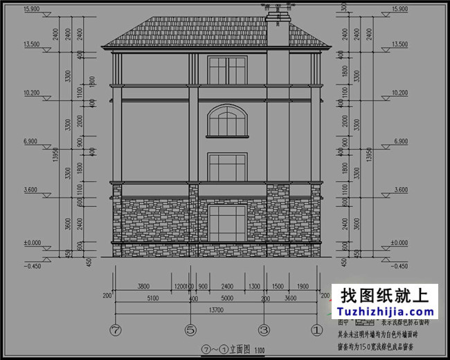 豪华带露台的四层别墅设计图纸