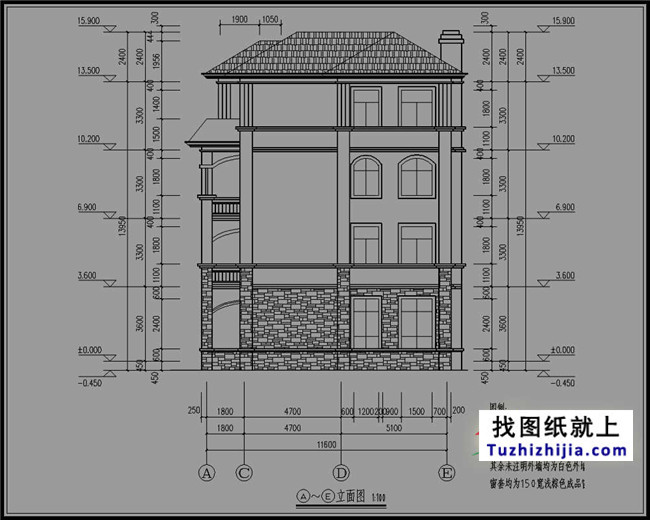 豪华带露台的四层别墅设计图纸