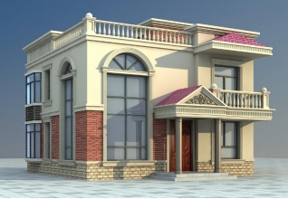 100平方米新农村住宅二层小别墅设计CAD图纸及效果图，10x10米