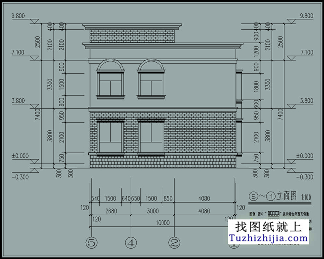 96平方米新农村住宅二层小别墅设计CAD图纸及效果图,10x10米