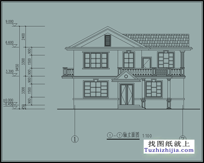 100平方米农村二层CAD设计图纸带外观图,12X8米