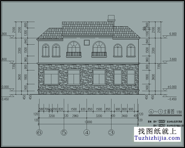 115平方米欧式经典二层小别墅CAD设计图纸带外观效果图13米*8.36米