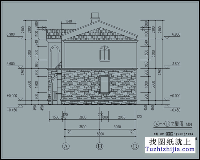 115平方米欧式经典二层小别墅CAD设计图纸带外观效果图13米*8.36米