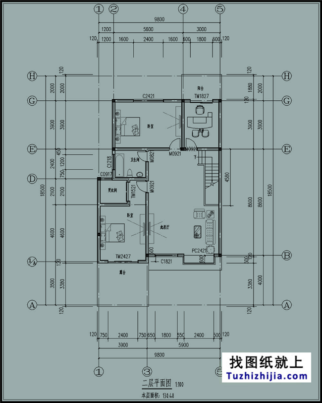 145平方米现代二层自建房屋设计cad图纸带外观效果图