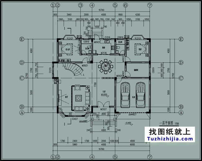 210平方米新农村带大车库二层房屋设计图纸及效果图,17X13米