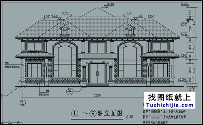 260平方米仿欧式二层别墅设计图纸及效果图,22X12米