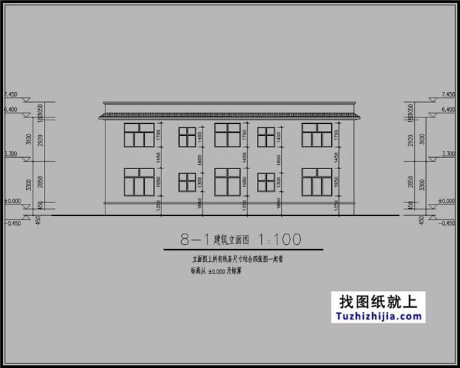 164平方米河南二层平屋顶房屋设计图纸带外观效果图,17x11米