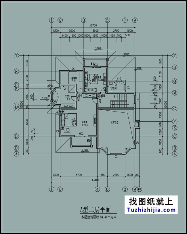 平方米二层自建房纸及效果图1417米