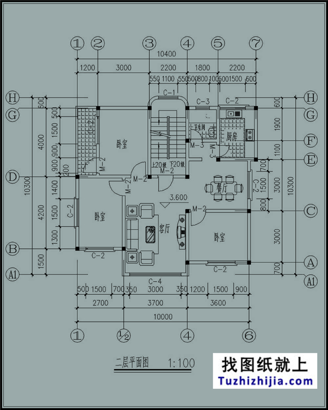 100平方米二层经典新农村小别墅设计建筑图纸10x10米