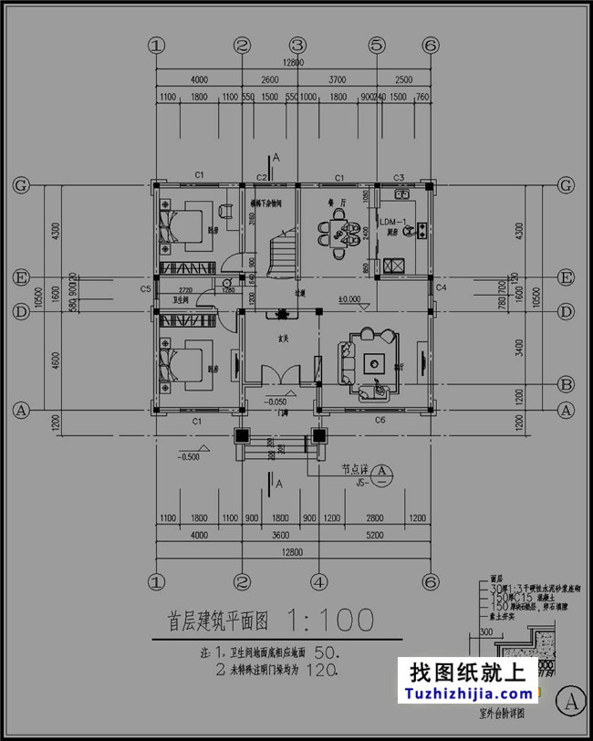 140平方米欧式三层别墅建筑设计图纸