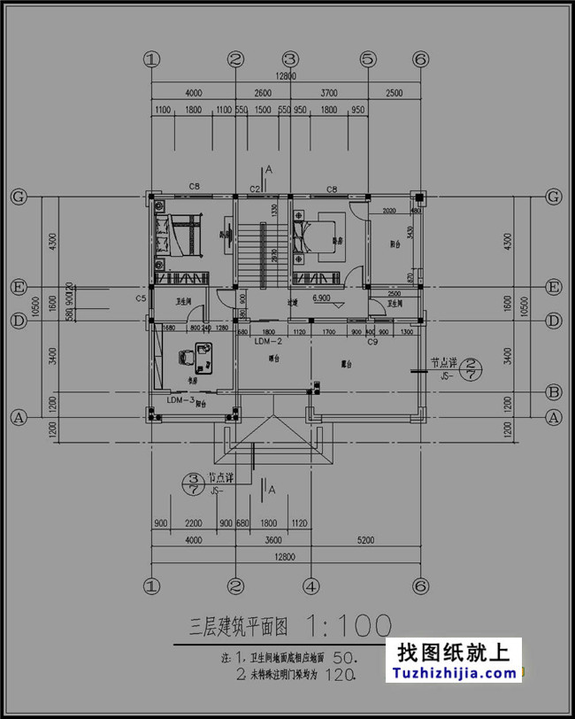 140平方米欧式三层别墅建筑设计图纸