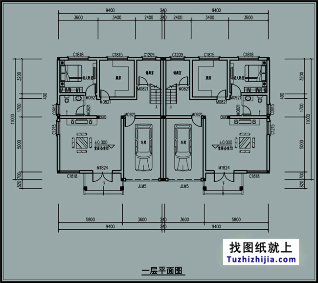 200平方米稳重大气三层双拼别墅建筑设计图纸,19.04米*11.0米