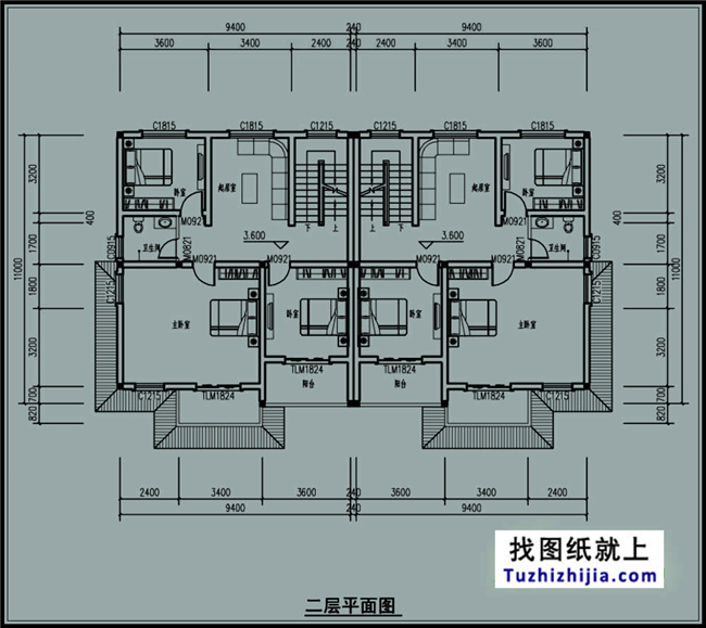 200平方米稳重大气三层双拼别墅建筑设计图纸,19.04米*11.0米