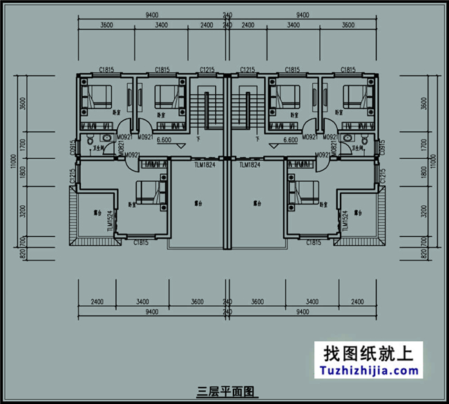 200平方米稳重大气三层双拼别墅建筑设计图纸,19.04米*11.0米