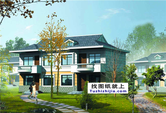 168平方米新农村双拼楼房设计建筑图纸带外观图,17x10米