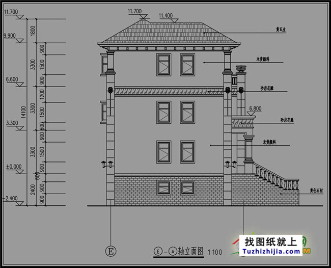 100平方米自建三层半别墅设计图纸
