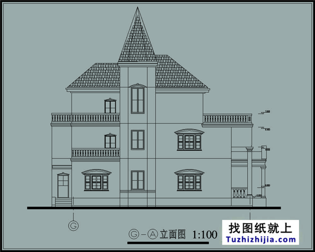 开间:17.7米,进深:15.9米, 占地面积:250平方米 建筑面积:709平方米 建筑层数:三层; 建筑高度:16.9米(带坡屋顶); 设计功能: 一层:客厅、餐厅、门厅、厨房、卧室、卫生间、洗衣房、佣人房、卫生间; 二层:起居室、阳台、卧室、书房、阳台、化妆间、卫生间、卧室、阳台、卫生间; 三层:露台、卧室、书房、露台、卧室、卫生间、露台、健身房、卫生间; 图纸目录: 建筑图:建筑设计说明、首层平面图、二层平面图、三层平面图、屋顶平面图、1-8立面图、G-A立面图、8-1侧立面图、A-G侧立面图、1