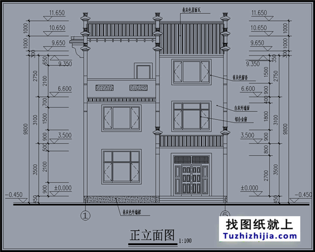 90平方米徽派风格三层别墅施工建筑设计图纸