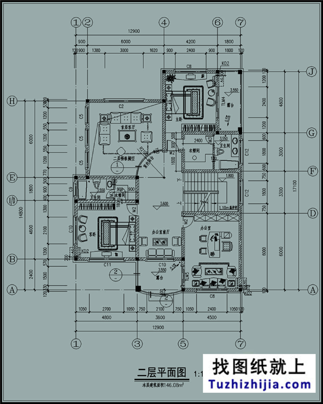 200平方米端庄大气办公别墅三层房屋设计图纸带外观效果图,13x15米