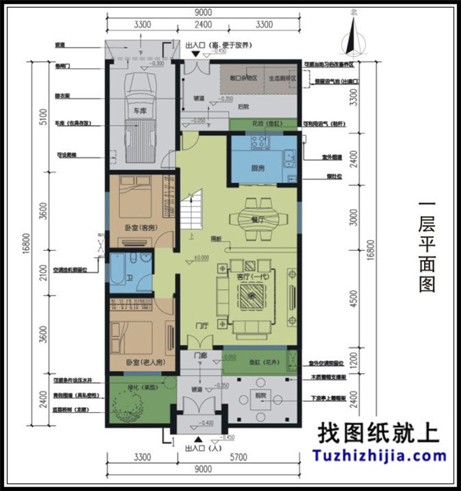 105平方米新农村三层别墅施工建筑设计图及效果图,9X17米