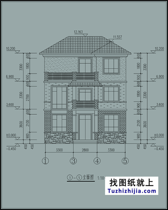 105平方米新农村自建三层小别墅设计施工图,10x11米