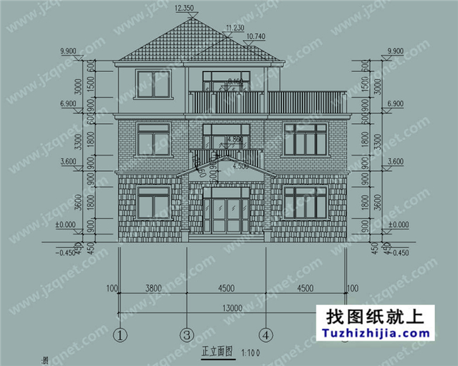 125平方米新农村三层自建别墅施工设计图,13x10米