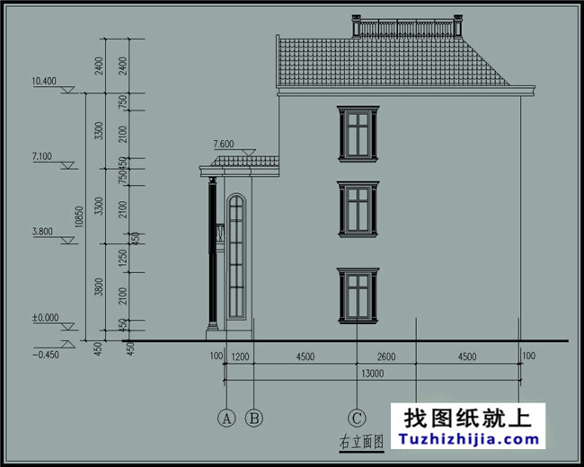 170平方米新农村现代楼中楼三层别墅设计施工图纸及效果图