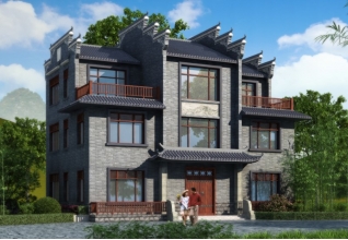 中式徽派风格新农村自建三层别墅房屋设计施工