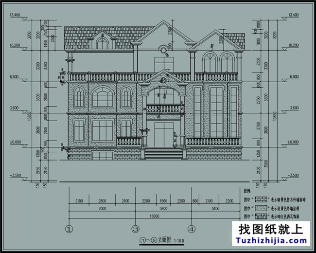 230平米欧式带地下室三层自建别墅设计施工图纸及效果图