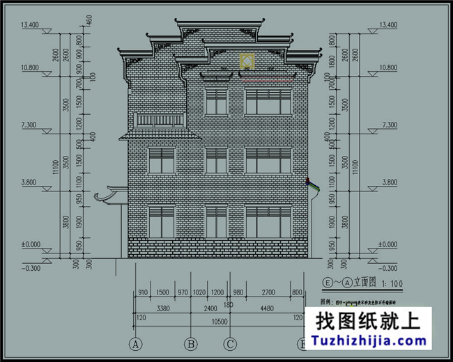 开间:15.8米 进深:10.5米 占地面积:166平米 建筑面积:508.8平米 设计功能: 一层:中堂、客厅、厨房、餐厅、老人房、卫生间、储藏室; 二层:臣卜室x4、起居室、卫生间x2、 ; 三层:卧室x2、洗衣间、书房、露台x2。 图纸详情: 建施:建筑设计总说明、门窗表、一层平面图、二层平面图、三层平面图、阁楼平 面图、屋顶平面图、东立面图、南立面图、西立面图、北立面图、剖面图、 楼梯平面图/剖面图、门窗大样图、天沟大样图、门楼大样、屋檐大样; 结施:结构设计总说明、结构构造详图、基础平面布置图、