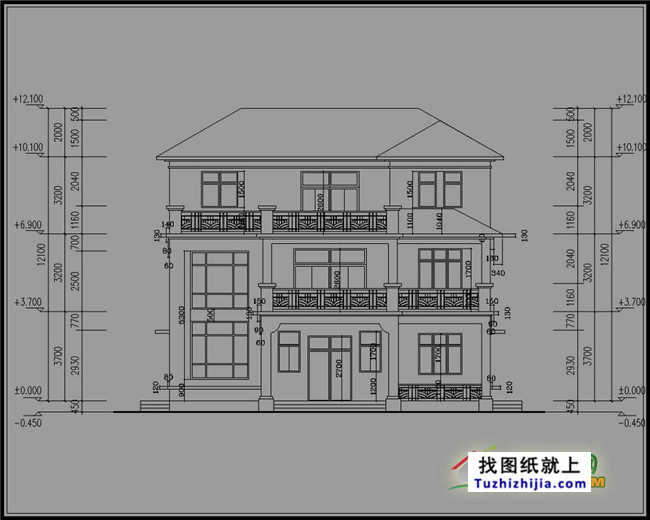 占地尺寸:面宽13米x进深9.6米 占地面积:130平方 建筑总面积/总层高:351.8平米(不含入户平台、阳台、露台)/总高12.1米,屋檐口高10.1米 施工图(建施图)以及结构基础图共10张,效果图4张。 建施图指(建筑说明、每层平面图、各面立面施工图、以及剖面图、门窗、节点详图等)8张 基础图2张 平面功能介绍: 一层:三室一厅一厨一卫一楼梯一堂屋 二层:三室一厅一厨一卫一楼梯一阳台 三层:两室一活动室一卫一楼梯一露台