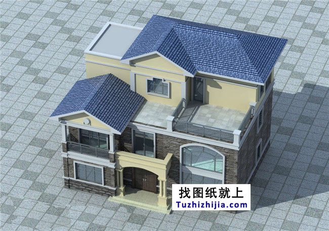 湖南乡村三层别墅设计图纸，带屋顶花园（含效果图）