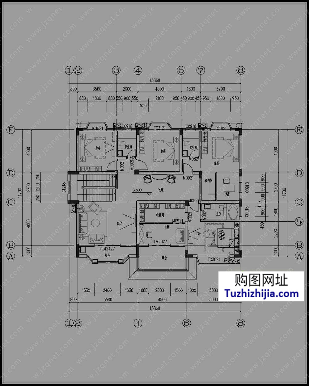 180平方农村二层别墅施工设计图纸,15.8x11.7米