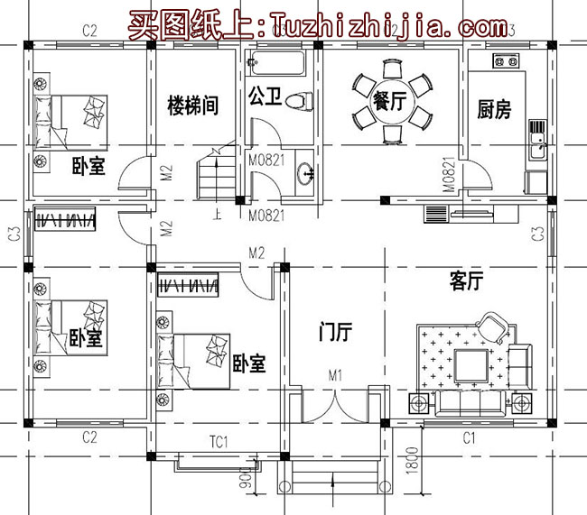 二层四间楼房设计图及效果图片大全,带露台