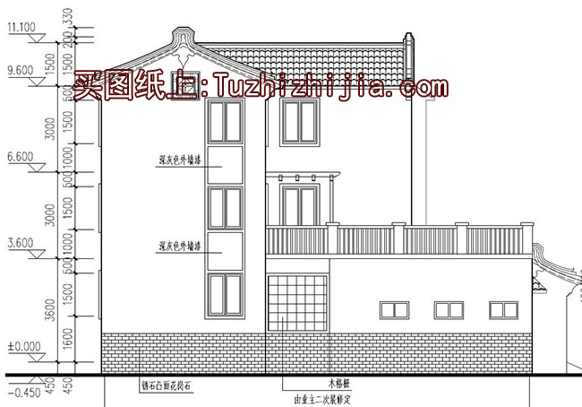 客家风格别墅建筑设计图,带外观效果图,带院子