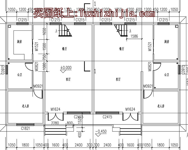 二层复式双拼别墅设计图（客厅中空），含外观效果图