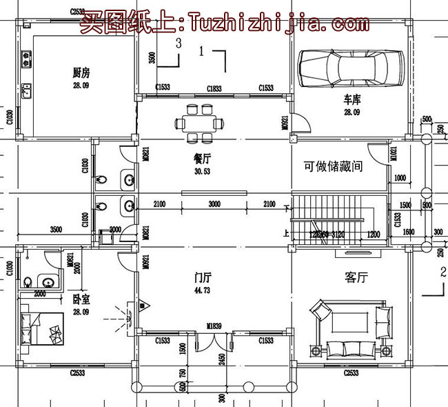 户型独特的、二层卧室挑高的别墅房屋设计图，外观简欧风格