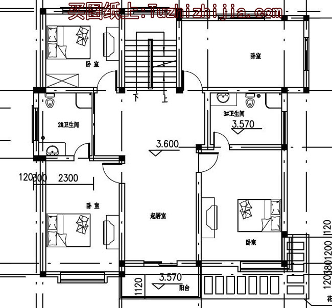 乡村两层半150平带阁楼别墅房屋设计图，客厅大、卧室多