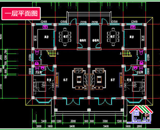 农村四层双拼别墅房屋设计图,造型现代,大气