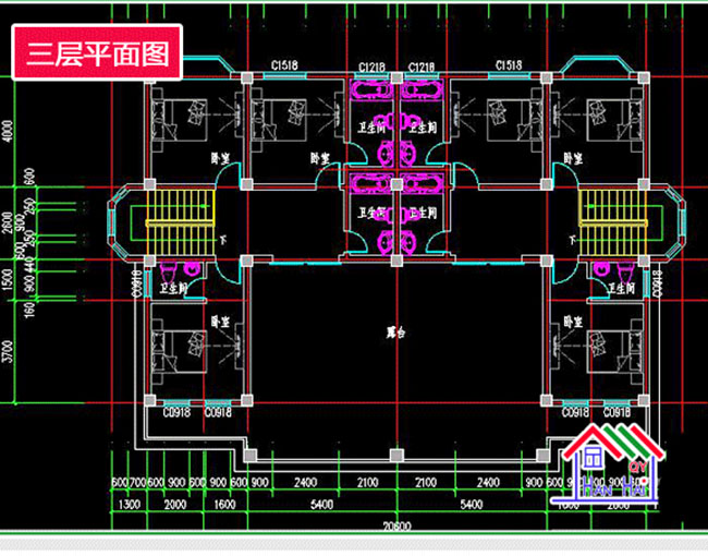 农村四层双拼别墅房屋设计图,造型现代,大气