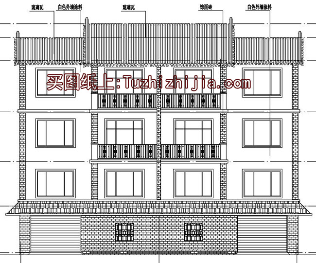 徽派新农村三层双拼别墅效果图及施工图,18x1