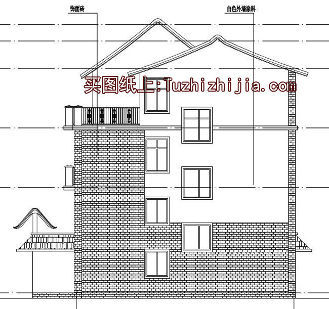 徽派新农村三层双拼别墅效果图及施工图,18x1