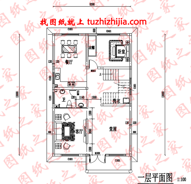 图纸介绍:占地100平米三层自建房屋自建别墅设计图,布局合理,功能齐全。色彩搭配极佳,尤其是红色的屋顶搭配,朝气蓬勃。大大的露台能让业主更好的感受大自然和煦的阳光。 占地面积:8.3m×13m,一层占地110平方米左右; 建筑层高:三层; 建筑高度:12.6米(含屋顶); 设计功能: 一 层:客厅、厨房、餐厅、卧室、卫生间、堂屋、洗衣房; 二 层:客厅、、卧室x3、书房、卫生间、阳台; 三 层:卧室x3、书房、卫生间、大露台; 图纸目录: 建 筑 图:建筑设计说明、一层平面图、二层平面图、三层