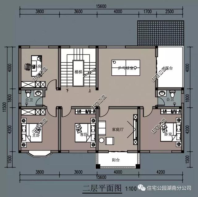 15X14米农村二层别墅设计方案图，带堂屋
